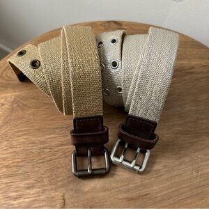Bundle of Two Canvas Metallic Belts J. Crew Silver, Target Gold Brown Leather M